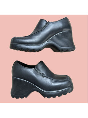 Vintage ALDO Black Platform Loafers Size 36 – Chunky Wedge Slip On